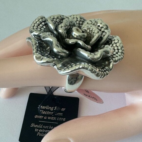 E&L Israel Sterling Silver Statement Flower Electroform Rose Ring  Sz.8 - Picture 7 of 14